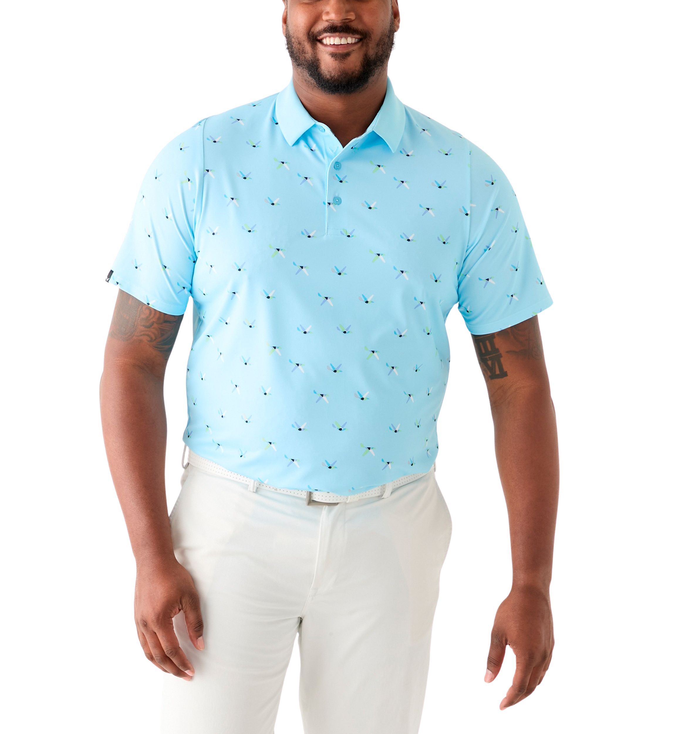 Big & Tall Allover Birdie Print Short Sleeve Golf Polo Shirt