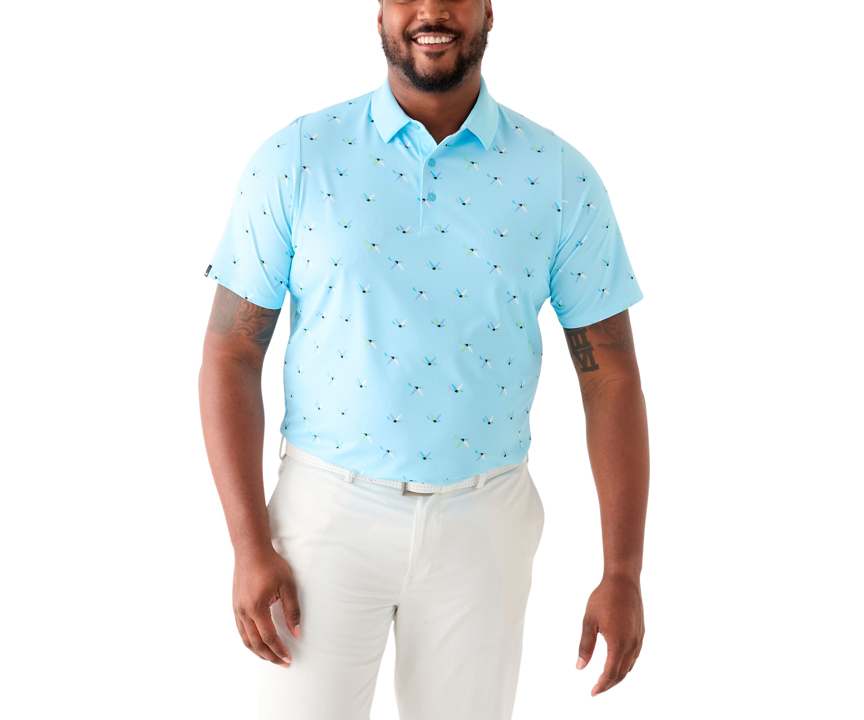 Big & Tall Allover Birdie Print Short Sleeve Golf Polo Shirt