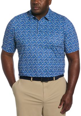 Callaway Golf Men's Big & Tall Cocktail Print Short Sleeve Golf Polo Shirt, Blue, 3XL Tall