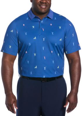 Callaway Golf Men's Big & Tall Time Lapse Print Short Sleeve Golf Polo Shirt, Blue, L Long