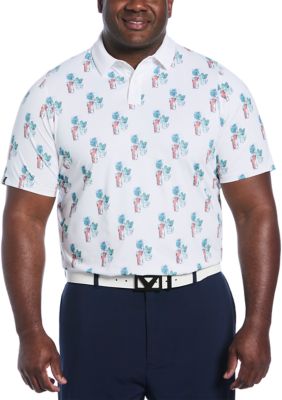 Callaway Golf Men's Big & Tall Short Sleeve 19th Hole Drink Print Polo Shirt, White, LT