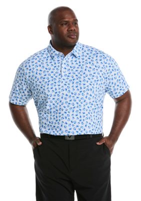 Callaway Golf Men's Big & Tall Crab Print Short Sleeve Golf Polo Shirt, White, L Long