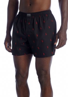 Polo Ralph Lauren Men's Classic-Fit Pony Print Woven Boxers, Black, Medium