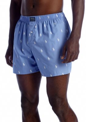Polo Ralph Lauren Men's Classic-Fit Pony Print Woven Boxers, Blue, X-Large