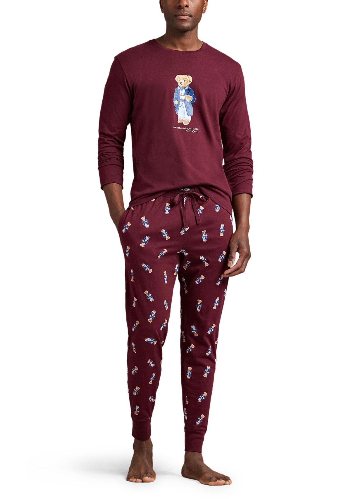 	  Mens Long Sleeve Crewneck Shirt and Pajama Pants Set 