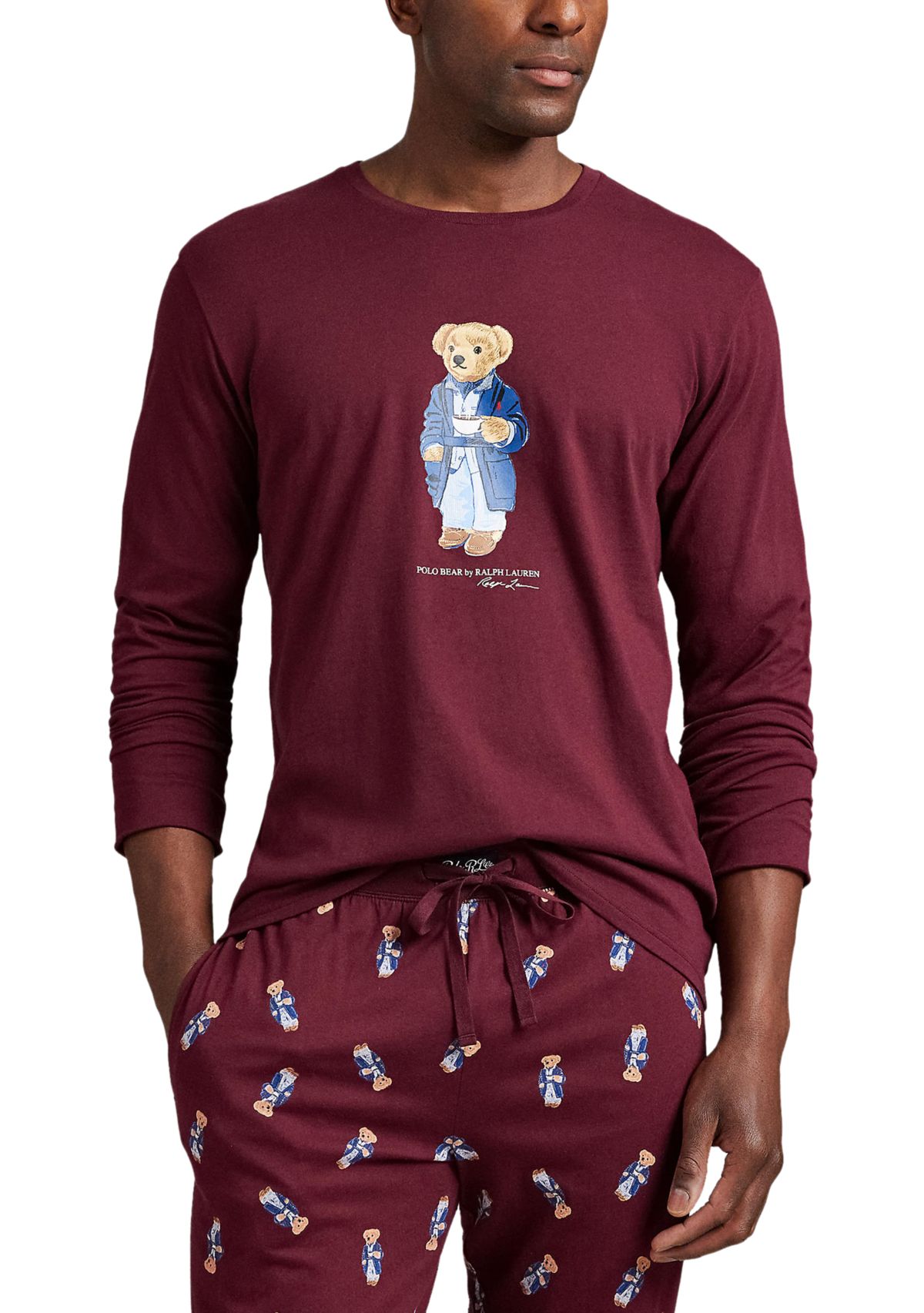 	  Mens Long Sleeve Crewneck Shirt and Pajama Pants Set 