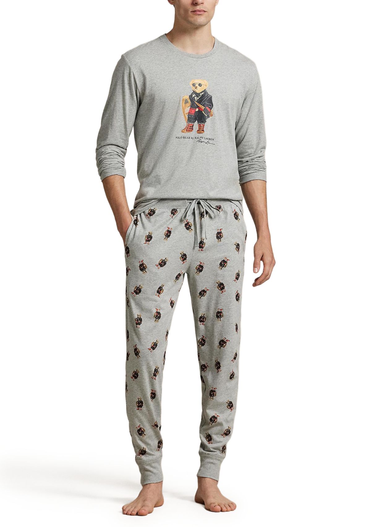 	  Mens Long Sleeve Crewneck Shirt and Pajama Joggers Set 