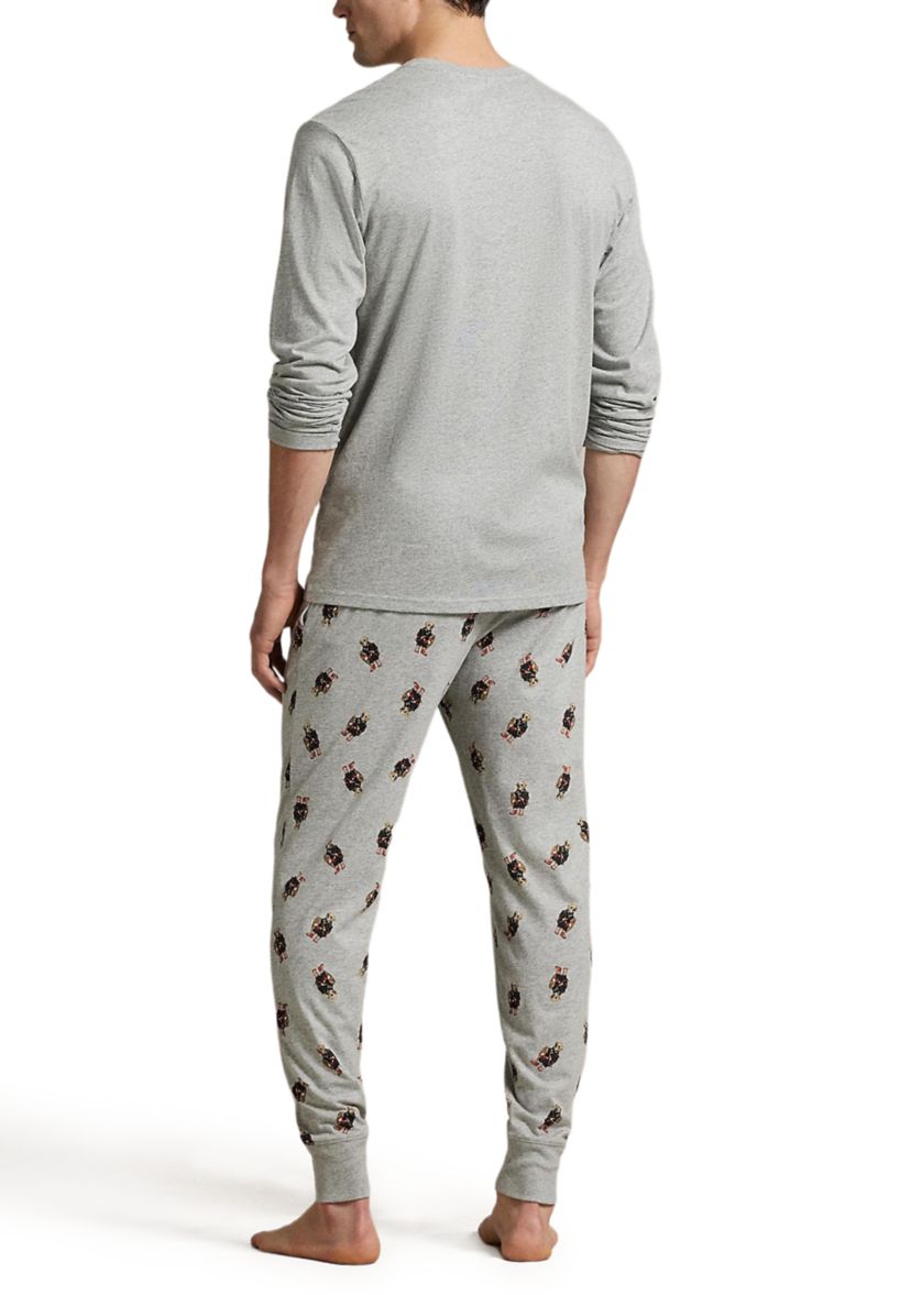 	  Mens Long Sleeve Crewneck Shirt and Pajama Joggers Set 