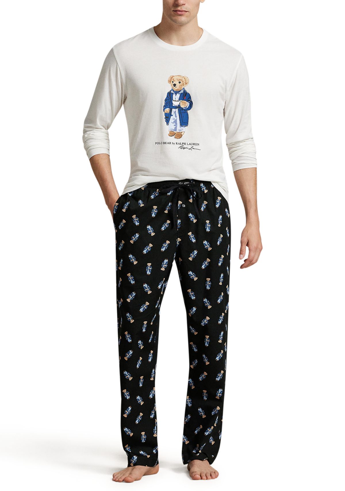 Mens Long Sleeve Crewneck Shirt and Pajama Pants Set 