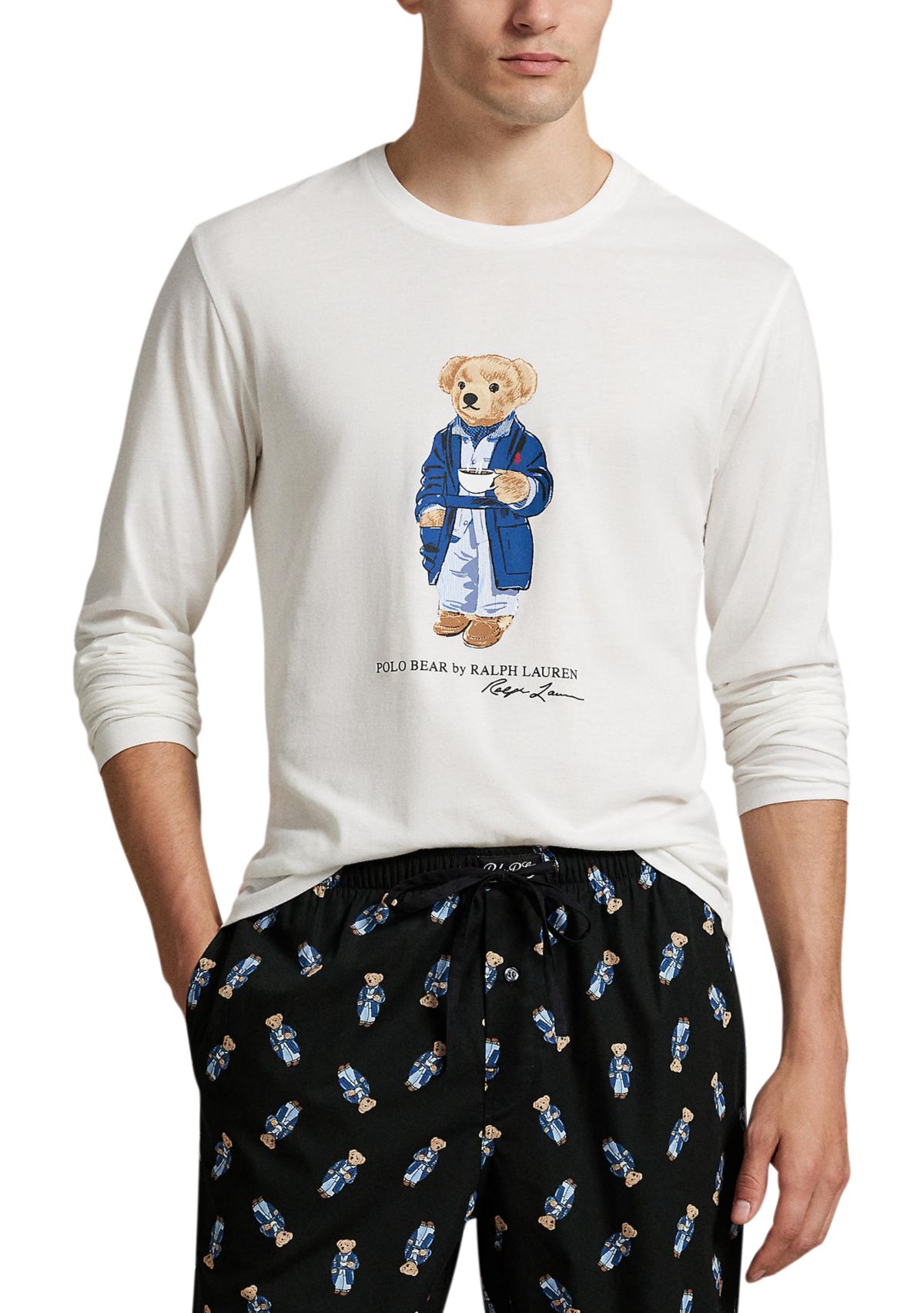 Mens Long Sleeve Crewneck Shirt and Pajama Pants Set 