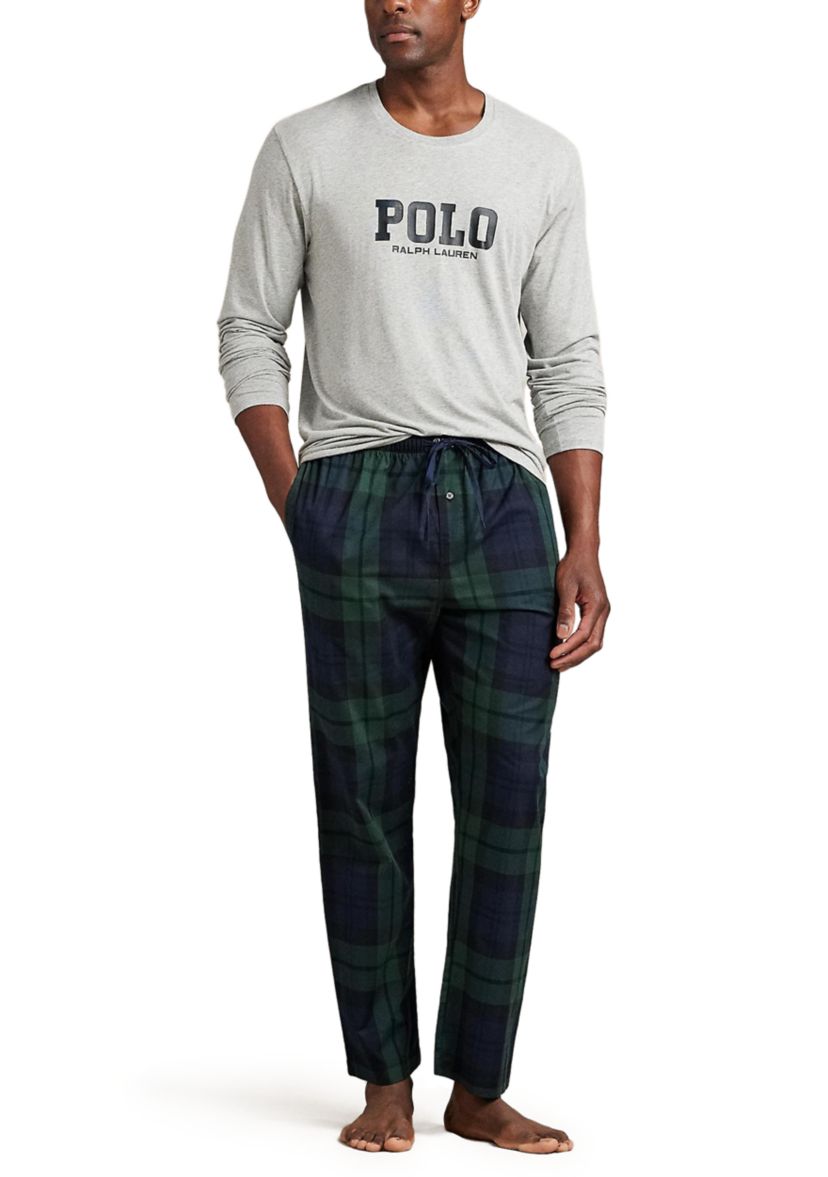 Mens Long Sleeve Crewneck Shirt and Pajama Pants Set 