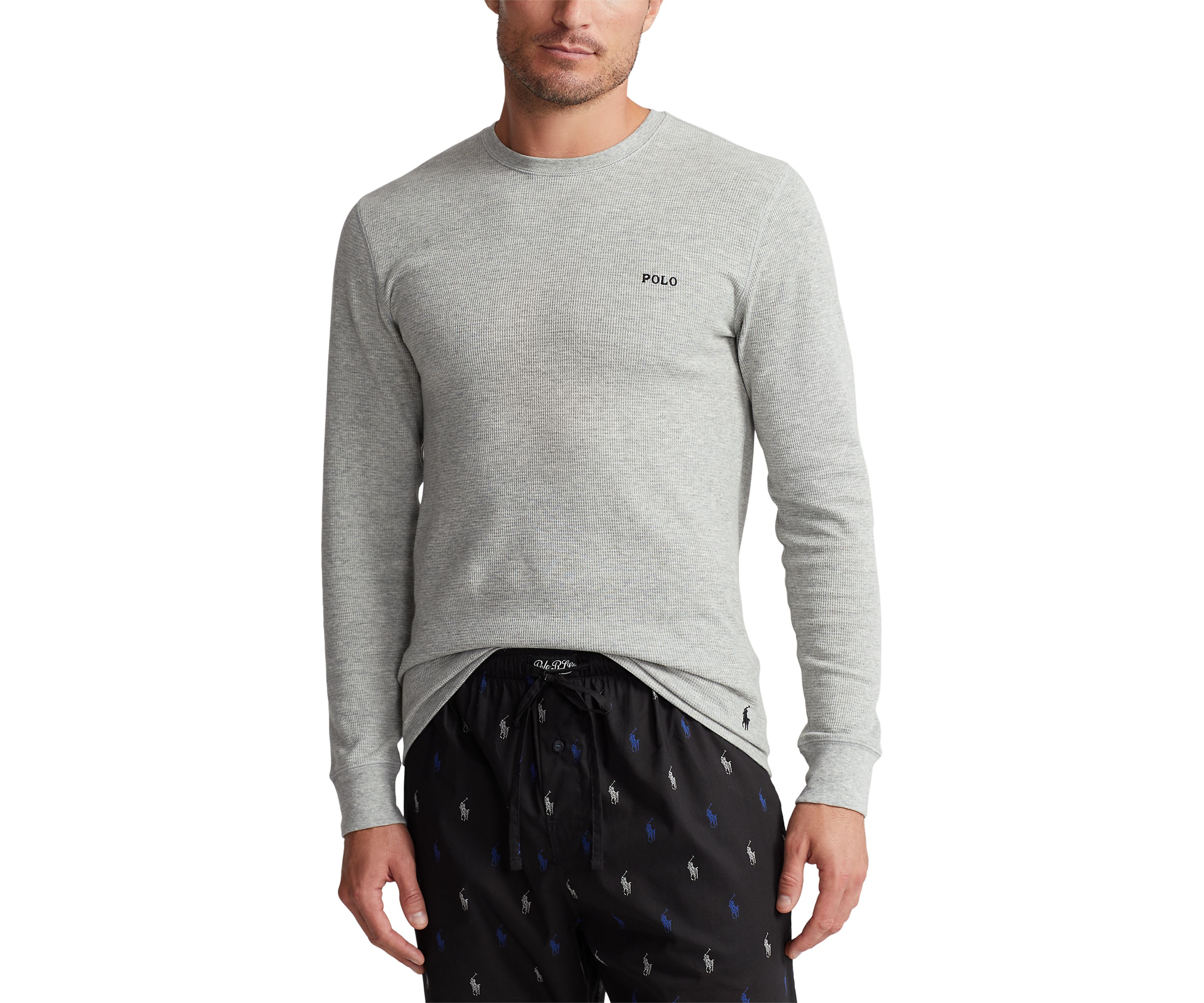 Long Sleeve Waffle Knit Crew Neck Sleep Shirt