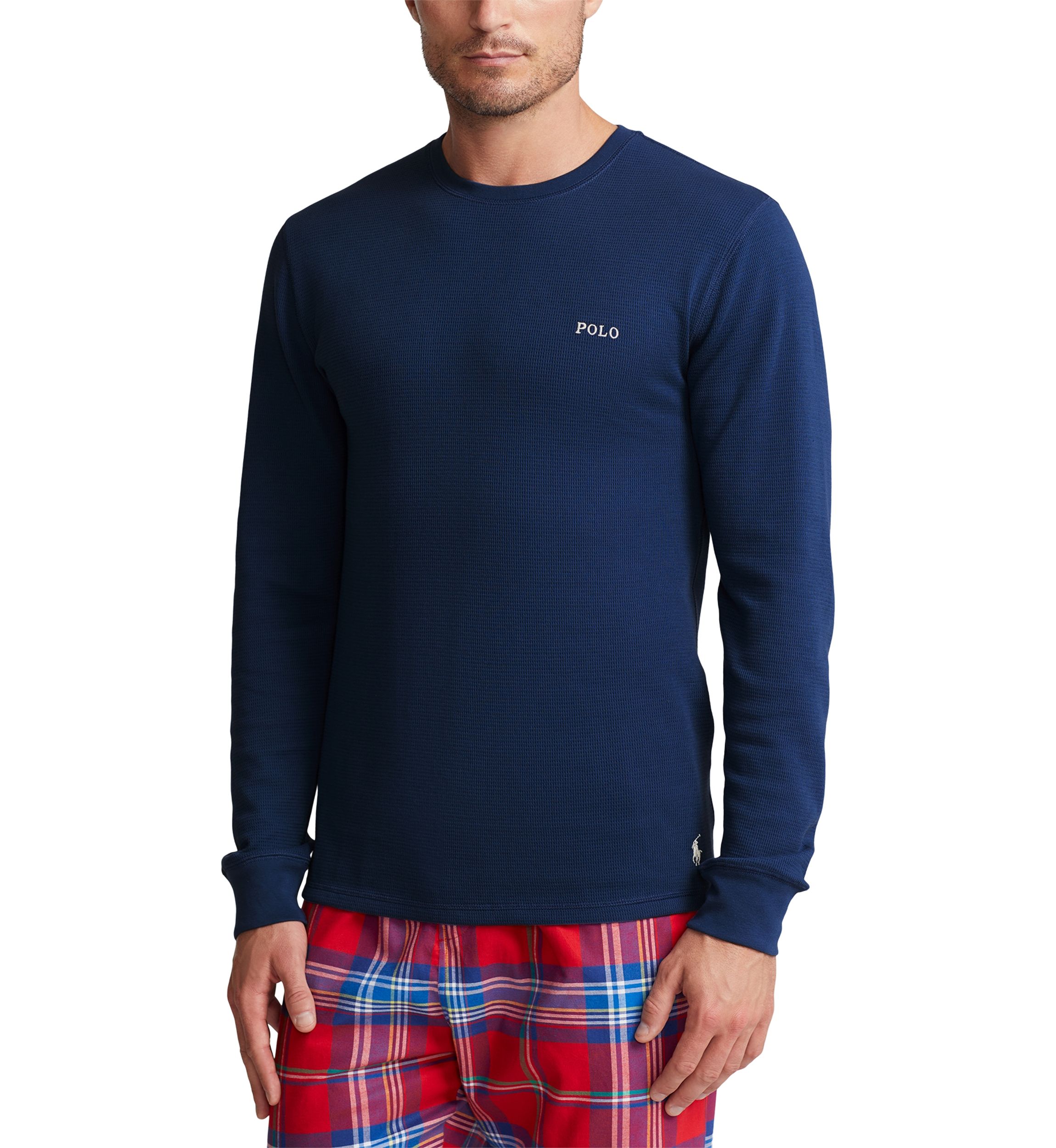 Long Sleeve Waffle Knit Crew Neck Sleep Shirt