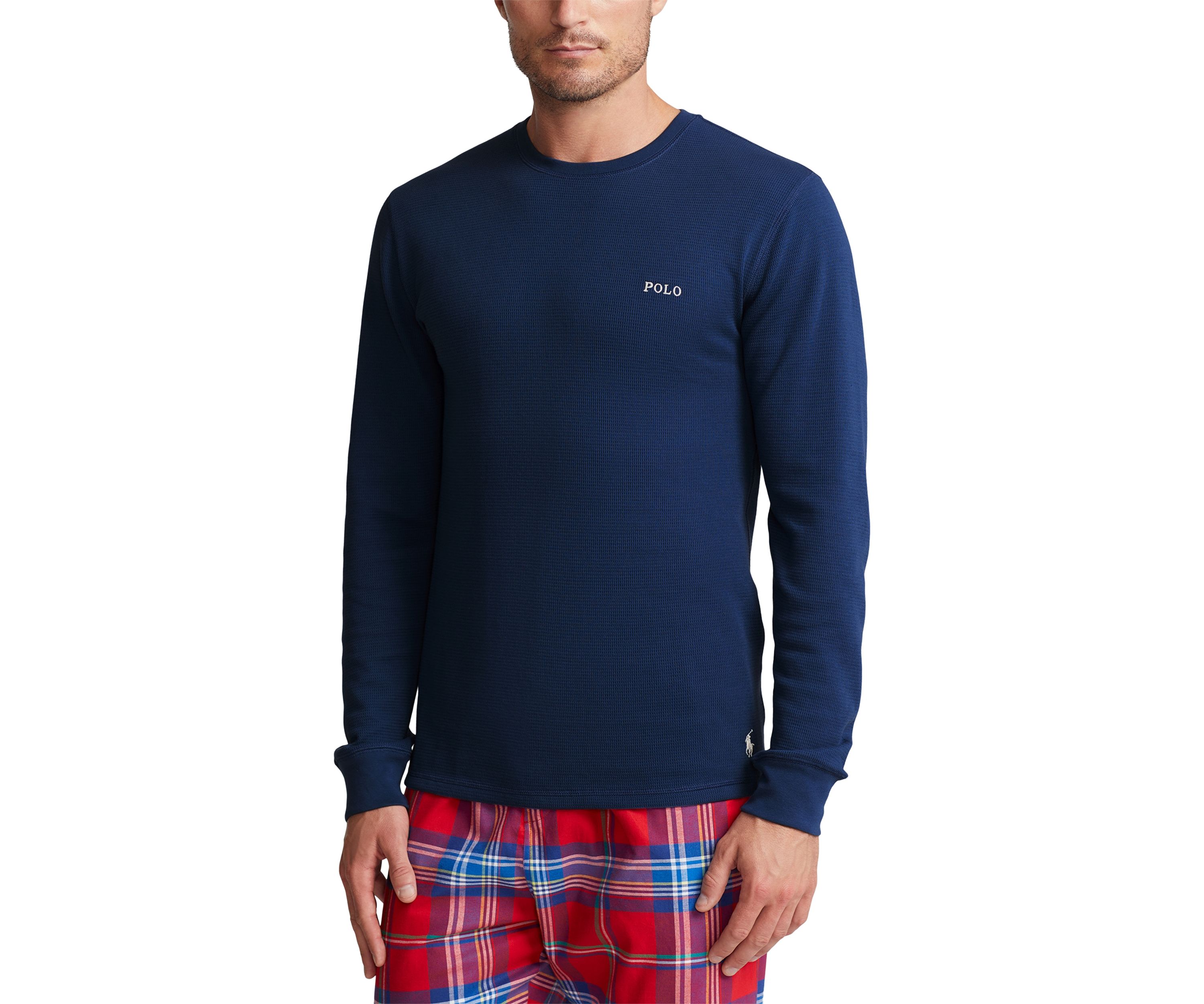 Long Sleeve Waffle Knit Crew Neck Sleep Shirt