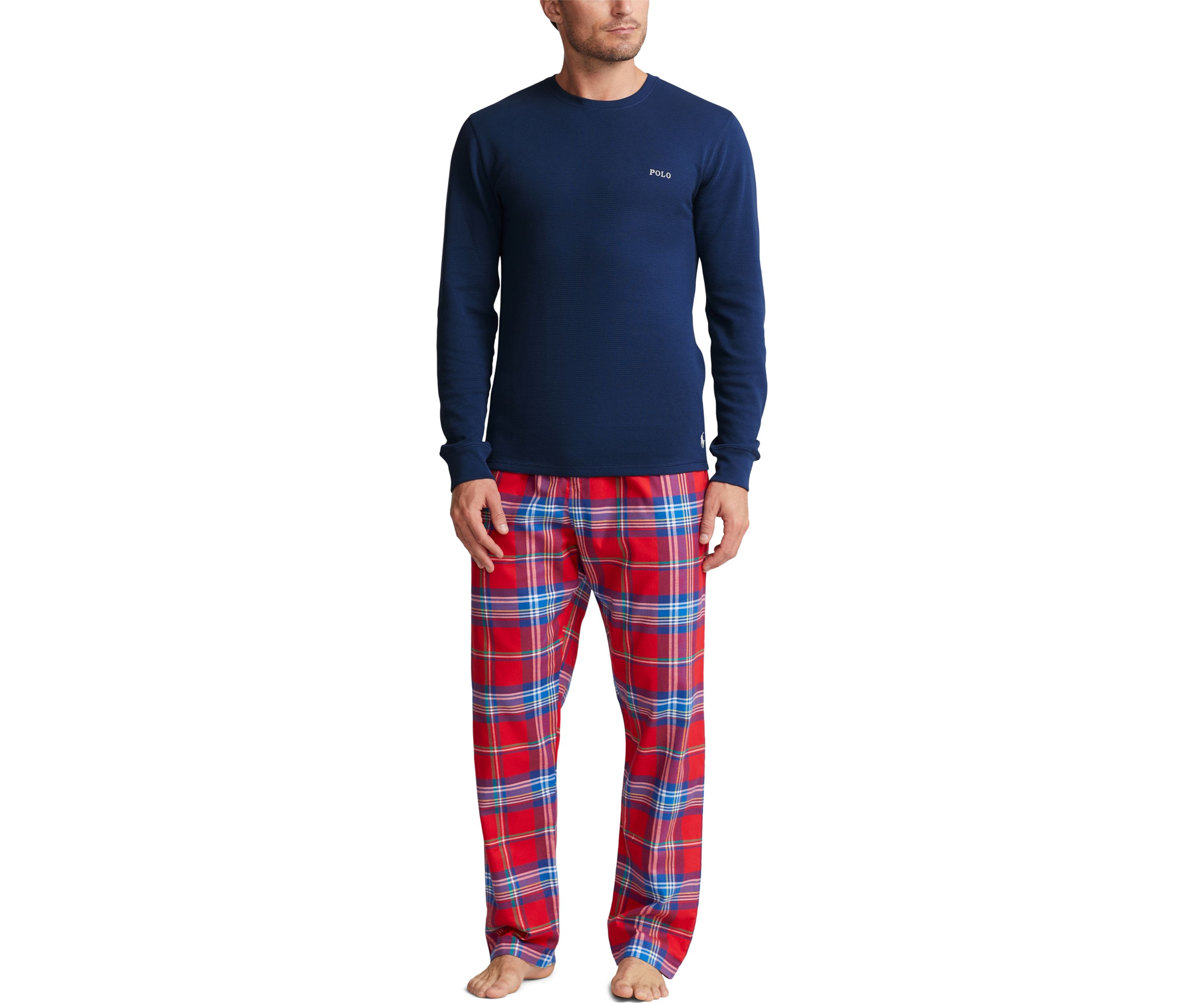Long Sleeve Waffle Knit Crew Neck Sleep Shirt