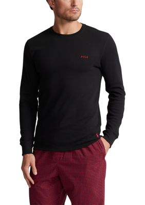 Polo Ralph Lauren Men's Big & Tall Long Sleeve Midweight Waffle Knit Crew Neck Sleep Shirt, Black, 2X -  0196062406611