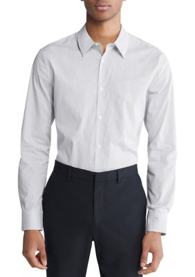 Calvin Klein Men's Stretch Cotton Slim Fit Thin Stripe Button-Down Shirt, White, 2XL