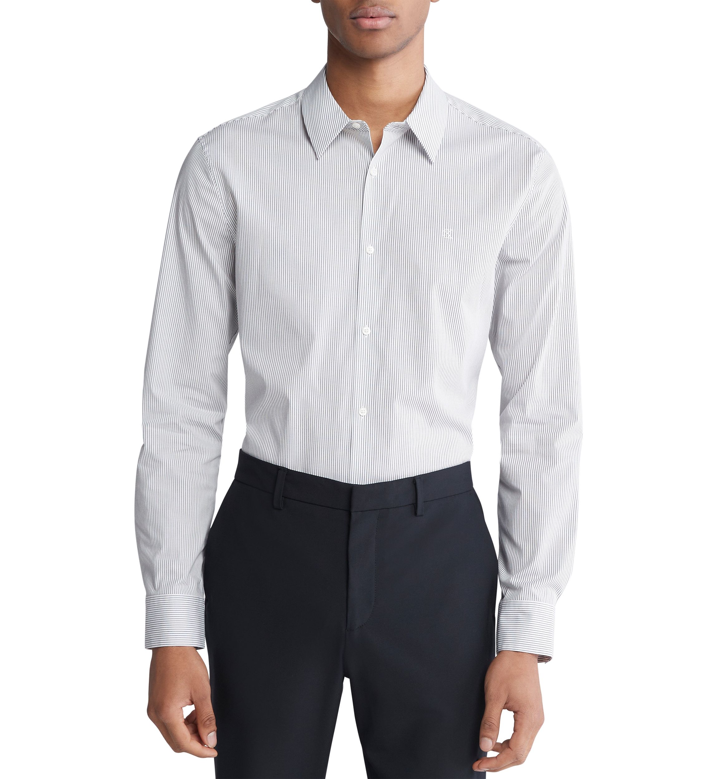 Stretch Cotton Slim Fit Thin Stripe Button-Down Shirt