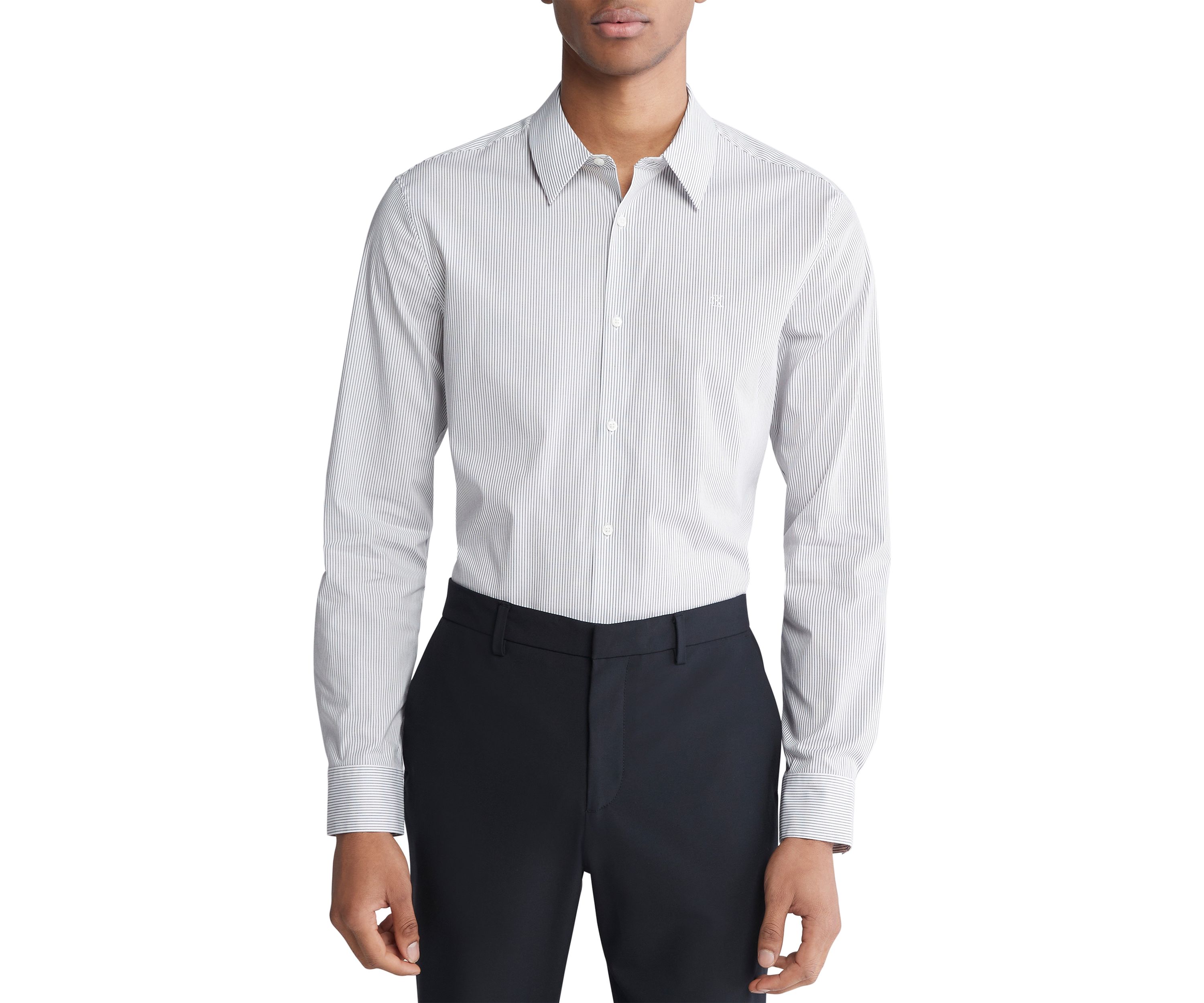 Stretch Cotton Slim Fit Thin Stripe Button-Down Shirt