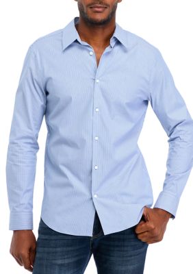 Calvin Klein Men's Stretch Cotton Slim Fit Thin Stripe Button-Down Shirt, Small