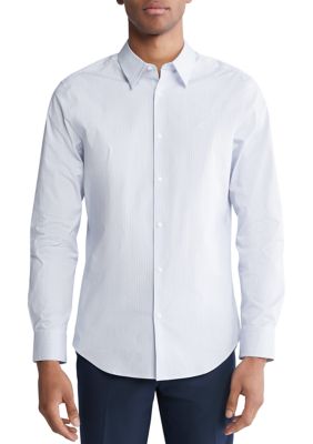 Calvin Klein Men's Stretch Cotton Slim Fit Thin Stripe Button-Down Shirt, Blue, 2XL