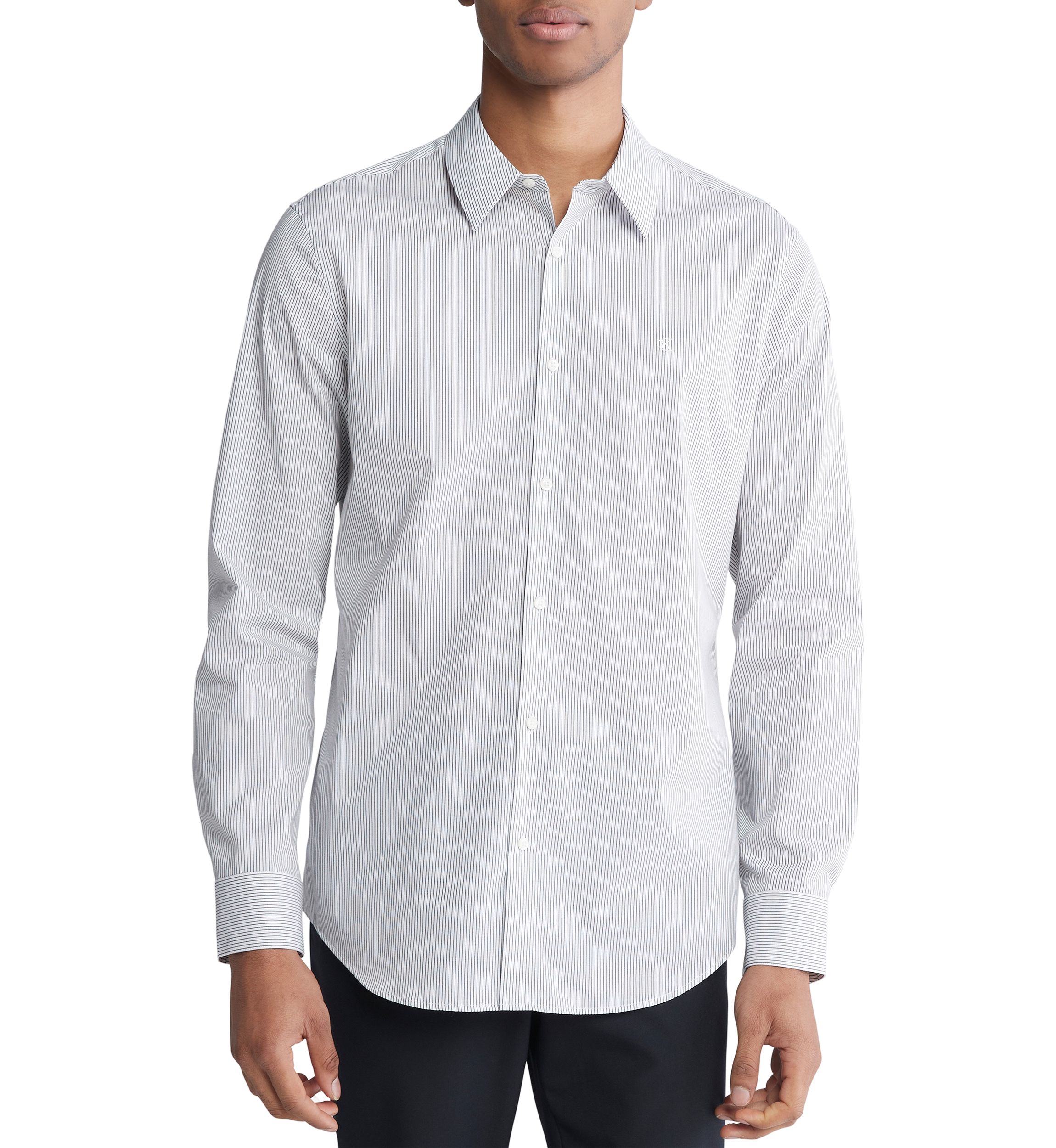 Stretch Cotton Slim Fit Thin Stripe Button-Down Shirt