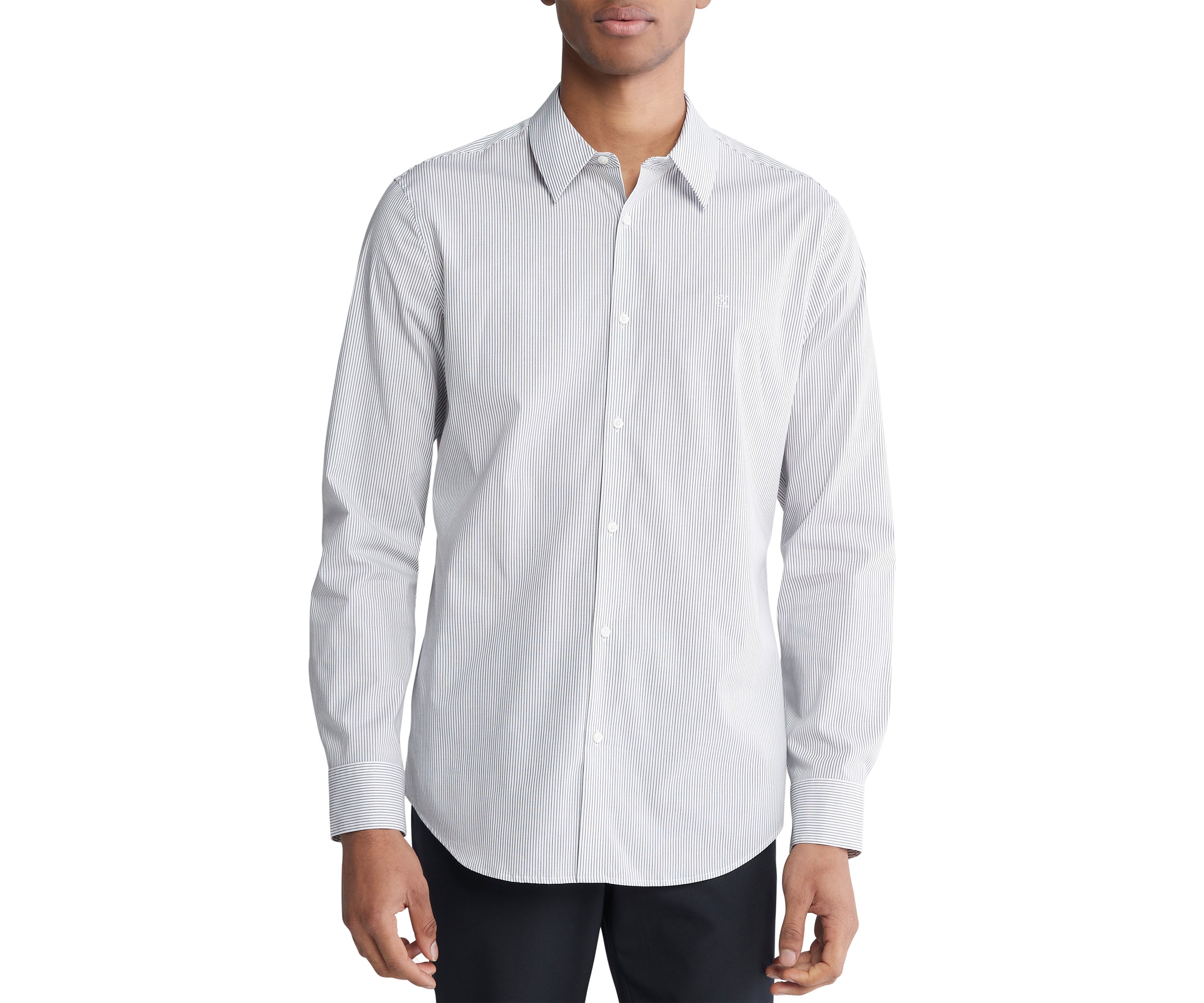 Stretch Cotton Slim Fit Thin Stripe Button-Down Shirt