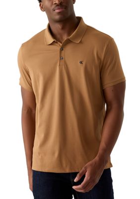 Calvin Klein Men's Smooth Cotton Monogram Logo Polo Shirt, Brown, Small