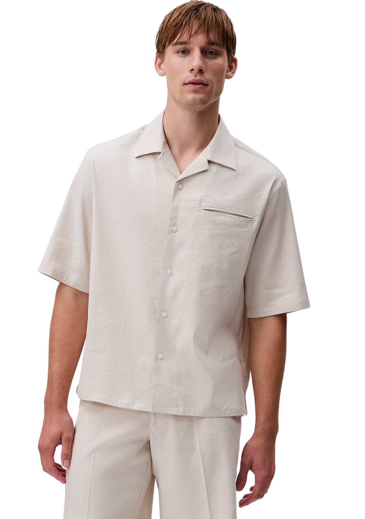 Mens Relaxed Linen Blend Shirt