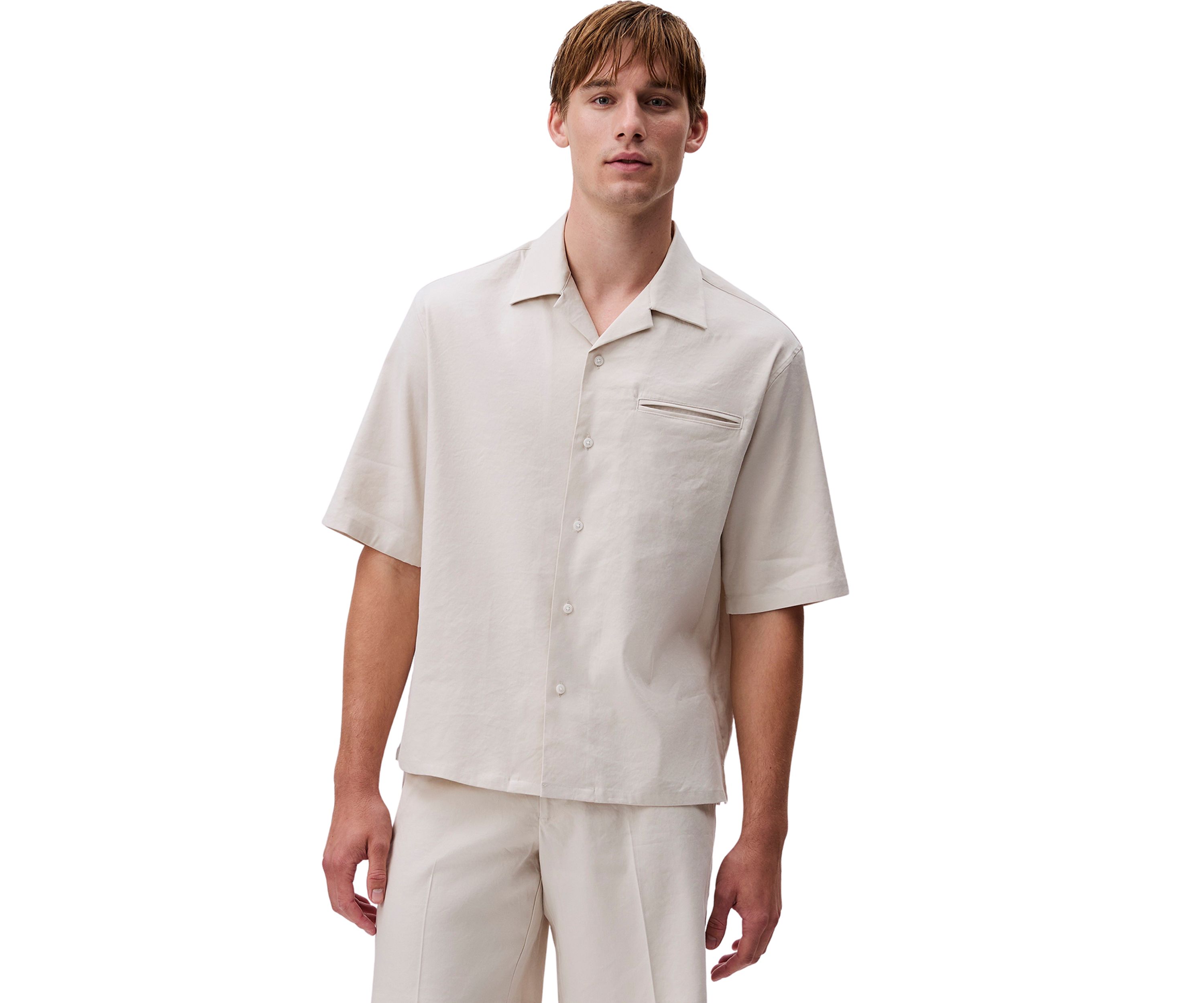 Mens Relaxed Linen Blend Shirt