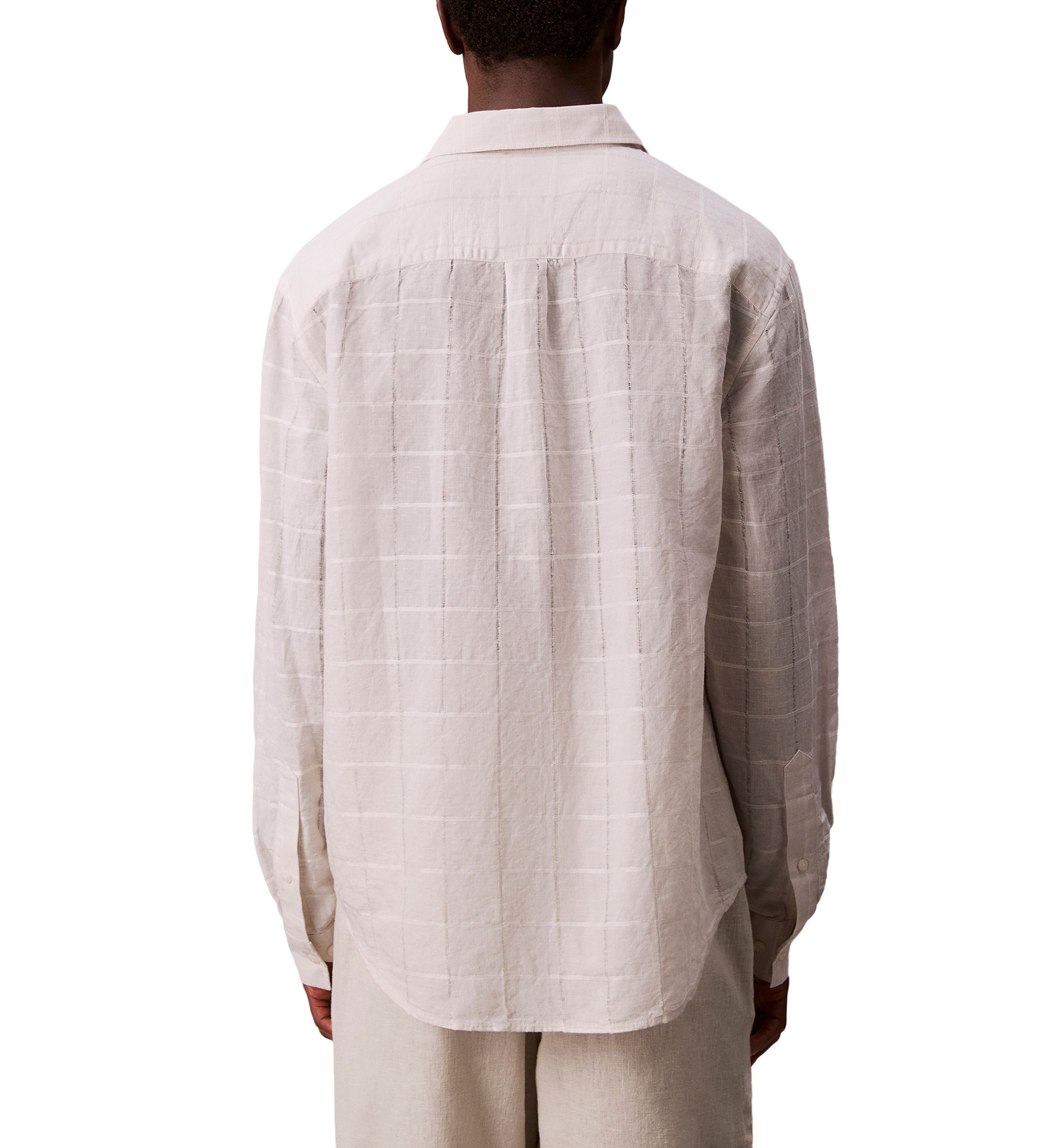 Mens Linen Cotton Windowpane Easy Shirt