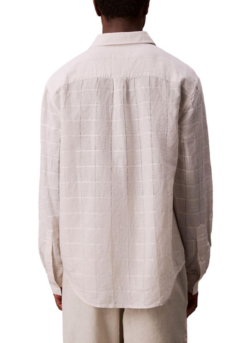 Mens Linen Cotton Windowpane Easy Shirt