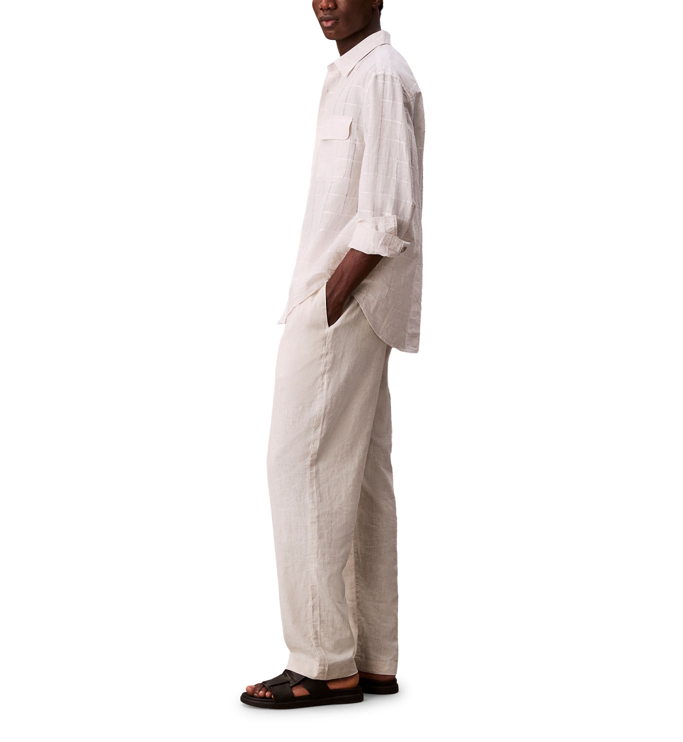 Mens Linen Cotton Windowpane Easy Shirt