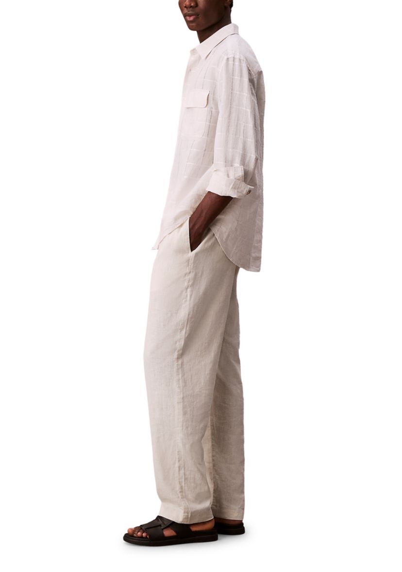 Mens Linen Cotton Windowpane Easy Shirt