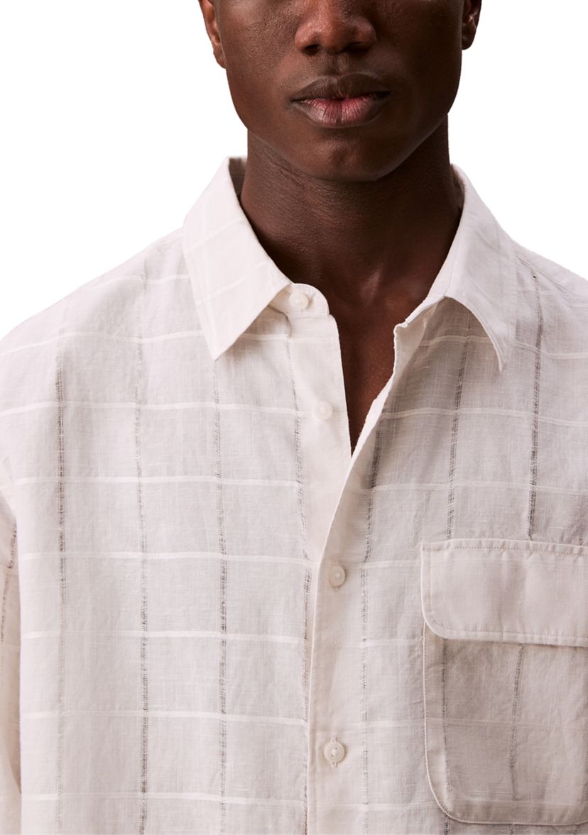 Mens Linen Cotton Windowpane Easy Shirt