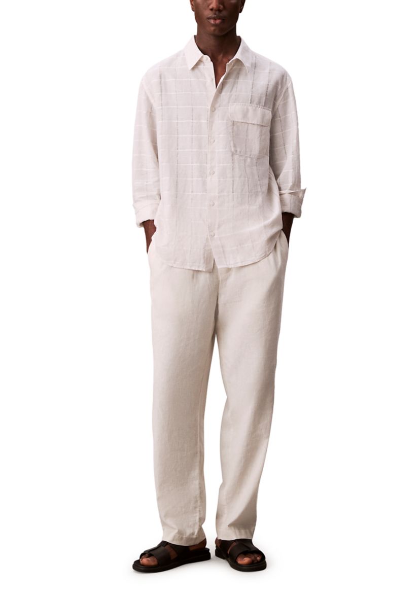Mens Linen Cotton Windowpane Easy Shirt