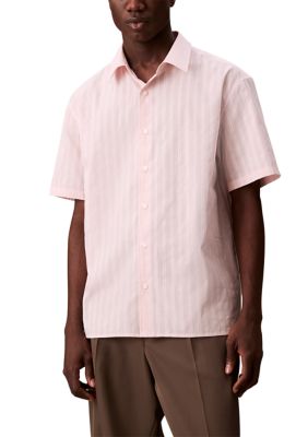 Calvin Klein Men's Textured Cotton Stripe Easy Shirt, XL