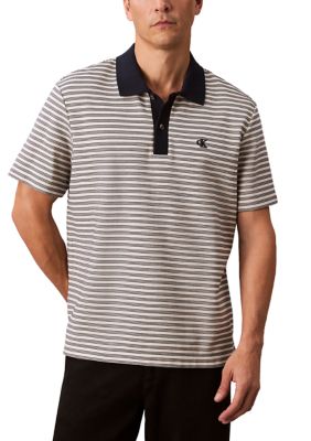 Calvin Klein Men's Stripe Short Sleeve Polo Shirt, Large