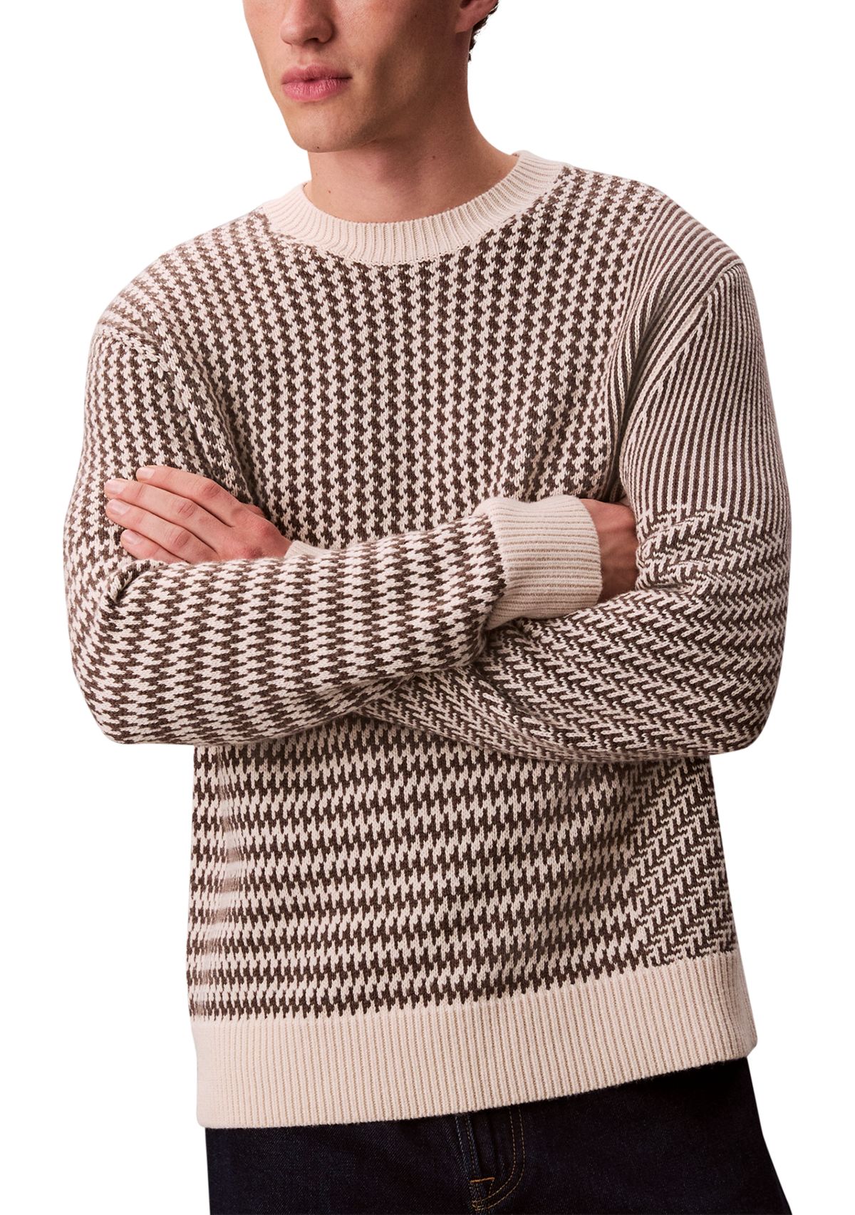 Long Sleeve Crewneck Patterned Sweater