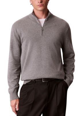 Calvin Klein Men's Supima Cotton 1/4 Zip Sweater, Grey, Small
