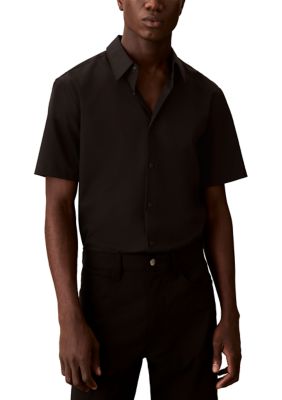 Calvin Klein Men's Supima Stretch Slim Button-Down Short Sleeve Shirt, Black, XL