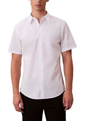 Calvin Klein Men's Supima Stretch Slim Button-Down Short Sleeve Shirt, White, XL