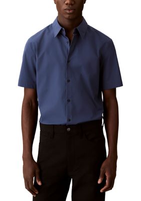 Calvin Klein Men's Supima Stretch Slim Button-Down Short Sleeve Shirt, XL