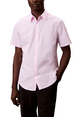Calvin Klein Men's Supima Stretch Slim Button-Down Short Sleeve Shirt, Pink, 2XL
