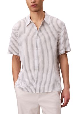 Calvin Klein Men's Short Sleeve Striped Shirt, White, XL