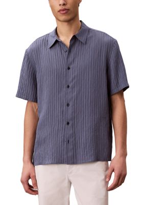 Calvin Klein Men's Short Sleeve Striped Shirt, Blue, XL