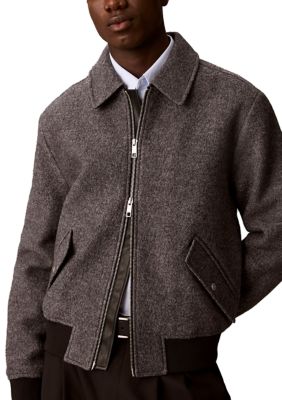 Calvin Klein Men's Melangé Wool Blend Boucle Bomber Jacket, XL