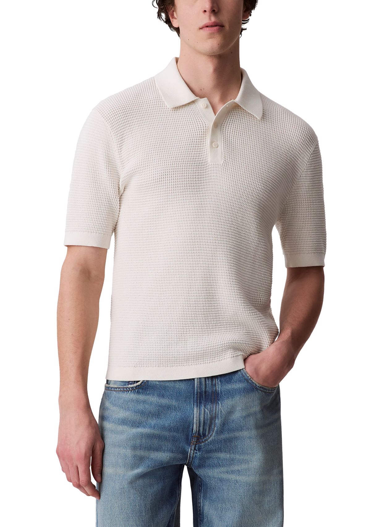 Mens Smooth Cotton Waffle Polo Shirt