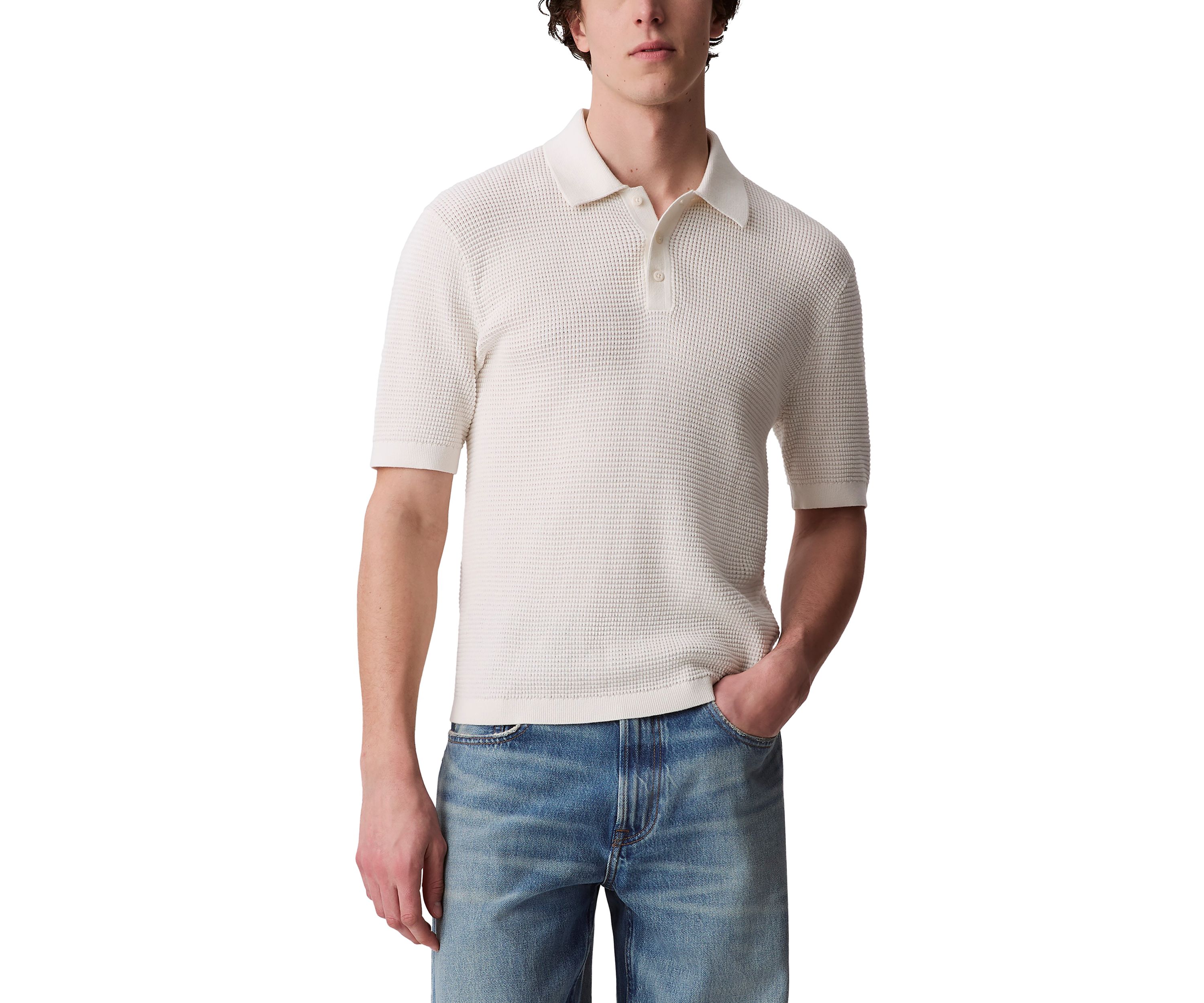 Mens Smooth Cotton Waffle Polo Shirt