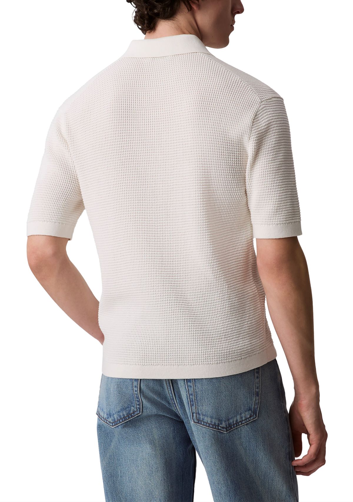 Mens Smooth Cotton Waffle Polo Shirt